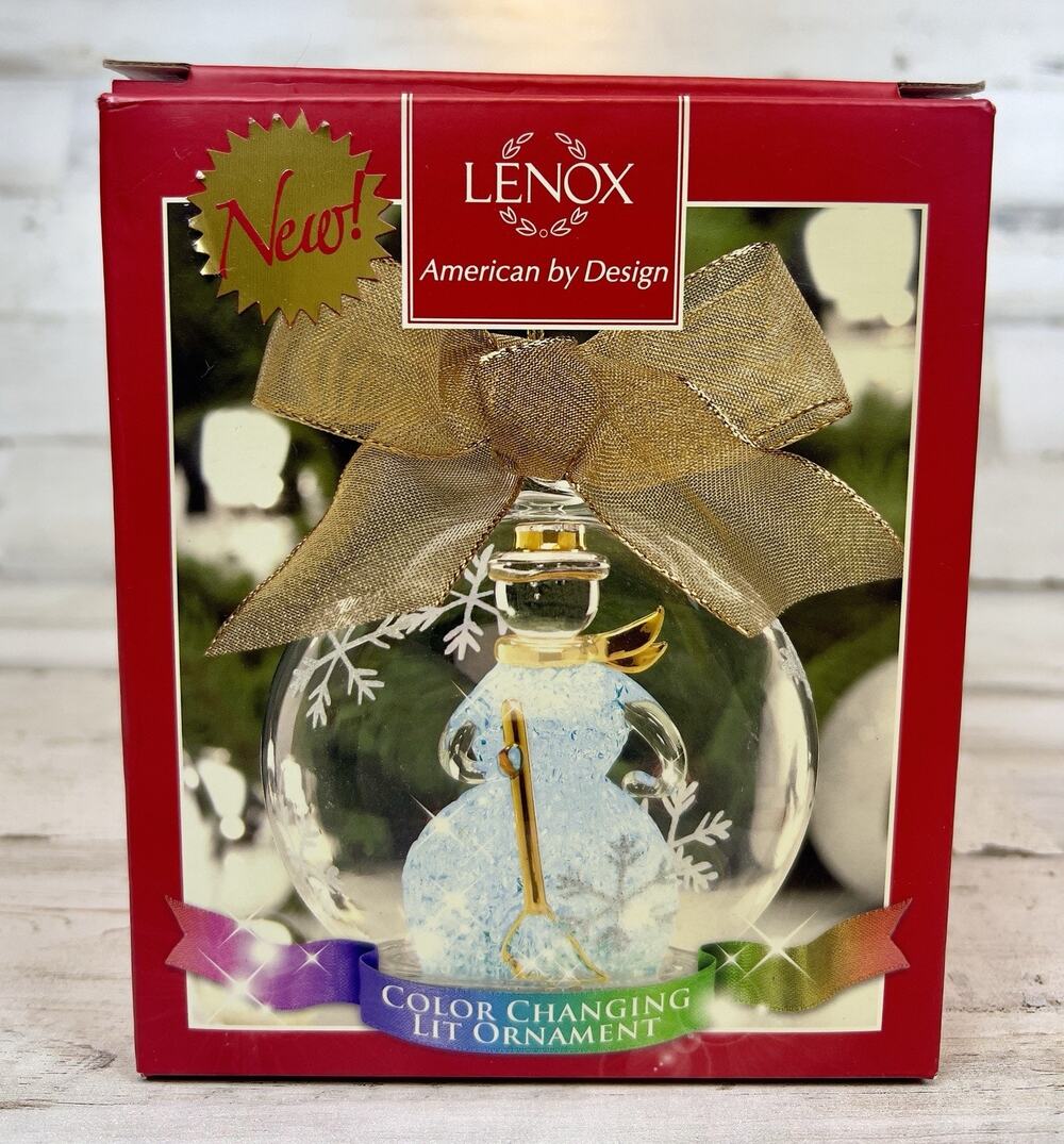 Lenox Snowman Lit Glass Ornament Color Changing LED Holiday Globe w/ Box
